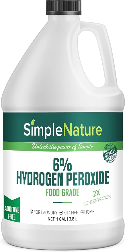 SimpleNature 6% Food Grade Hydrogen Peroxide Solution - 1 Gallon - Natural Multipurpose Cleaner - Made in USA - Ideal for Commercial, Residential, Kitchen, Bath, Laundry, and More