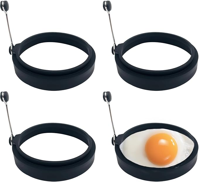 Black Silicone Egg Ring, 4 Pack Egg Ring Molds for Fried Egg, Non-stick Egg Cooker Ring