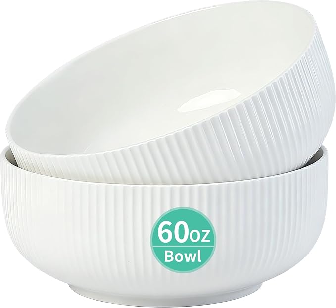 DANALLAN Salad Bowl, 2Pcs Mixing Bowls Set 8 inch 60 oz Large Ceramic Pasta Serving Soup Ramen Bowl for Kitchen Dishwasher and Microwave Safe