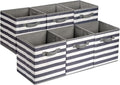Amazon Basics Collapsible Fabric Storage Bins with Handles, Cube Organizer for Home Organization, White/Light Grey Stripe, 10.5"x10.5"x11" (Pack of 30)