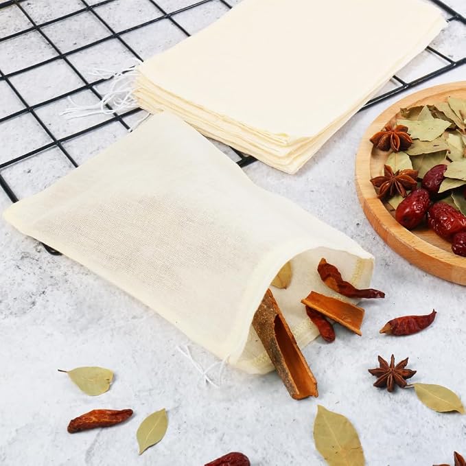 YQL Large Spice Bags for Cooking, 30PCS 5.9x7.8 Inch Reusable Soup Bags | Muslin Drawstring Bags for Soup Stock, Herbs, Spices, Tea, Coffee, Cheesecloth Straining and Cooking