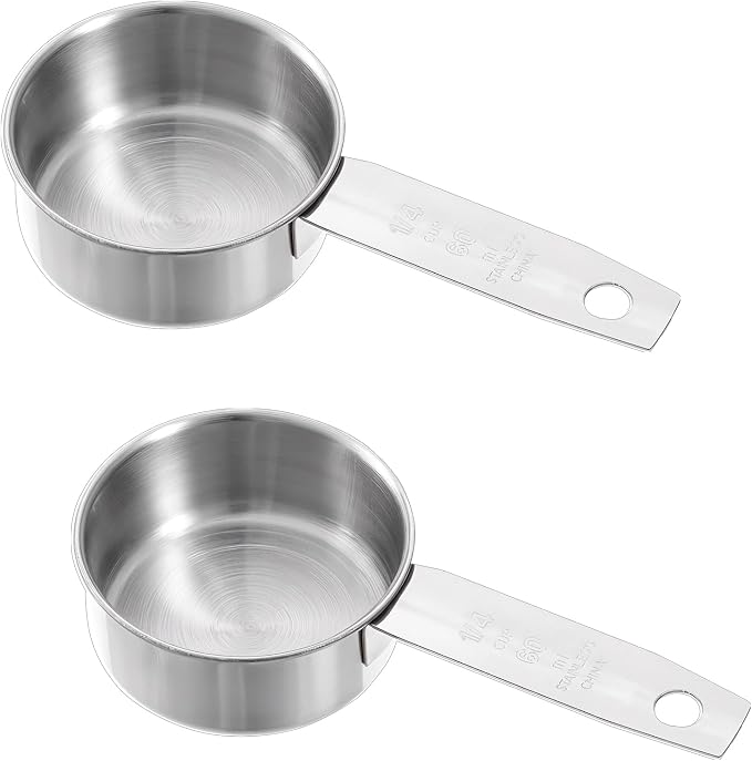 2 Pcs 1/4 Cup Stainless Steel Measuring Cup, 60 ml 2 oz Stainless Steel Measuring Cups Metal Coffee Scoop Cat Food Scoops for Wet and Dry Ingredients Cooking Baking Kitchen, Dishwasher Safe