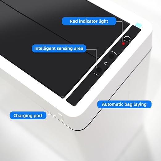 4.5 Gallon Slim Bathroom Touchless Trash Can, Automatic Smart Trash Can with Air-Press Bag Expander, Sensor Lid Waste Bin for Bedroom, Office & RV, White