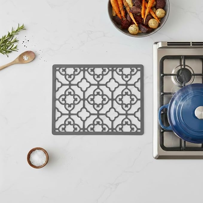 GASARÉ, Extra Large, Thick, Silicone Trivet for Hot Dishes, Pots, and Pans, Heat Resistant Mat for Countertop, Hot Pad for Kitchen, Easy to Clean, 16 x 12 x 3/8 Inches, (Gray, Spaniard)