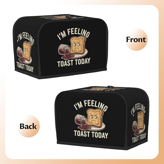 Toaster Cover 4 Slice with Cartoon Toast Pattern Dustproof Protection | Waterproof Fingerprint Wide Slot Reusable for Kitchen Small Appliance