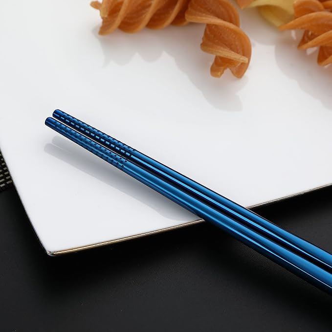 DEVICO Portable Utensils, Travel Camping Cutlery Set, 8-Piece including Knife Fork Spoon Chopsticks Cleaning Brush Straws Portable Case, Stainless Steel Flatware set (Blue) | 8Pcs Stainless Steel Travel Cutlery Set, Portable Metal Straws Chopsticks For...