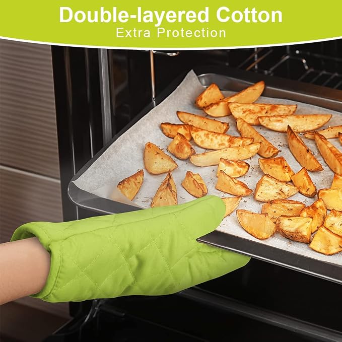 AUAUY Green Oven Mitts, 1 Pair Kitchen Mittens, 392°F Heat Resistant Oven Gloves Non-Slip Kitchen Gloves for Oven, BBQ Gloves-Oven Mitts Infill Cotton Cooking Gloves for Oven Grilling Cooking Baking | Oven Gloves Non-Slip Kitchen Gloves for Oven, BBQ G...