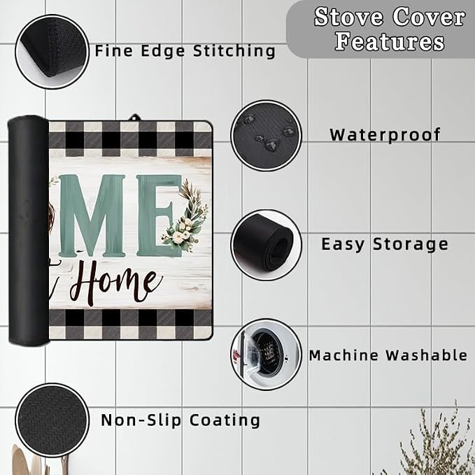 Home Sweet Home Glass Stove Top Cover Protector – Vintage Glass Cooktop Protector,Buffalo Check Cooktop Mat for Ceramic Countertop Mats Electric Stove Cover Festive Decor