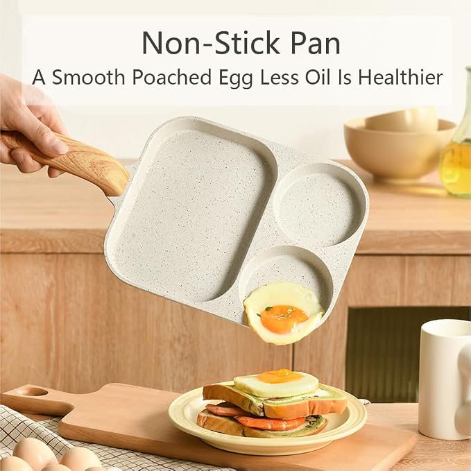 Egg Frying Pan, 3 Section Omelette Pan with Nonstick Coating, Aluminium Alloy, Suitable for Gas and Induction Stove