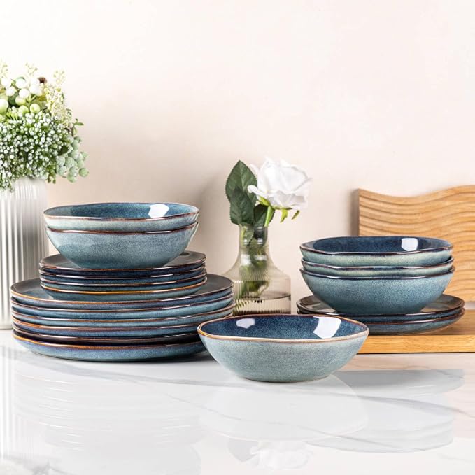 AmorArc Ceramic Dinnerware Sets for 4, 12Pcs Plates and Bowls Sets Dishes | Stoneware Handmade Reactive Glaze Dinner Set, Highly Scratch Resistant | Dishwasher & Microwave Safe Dishware