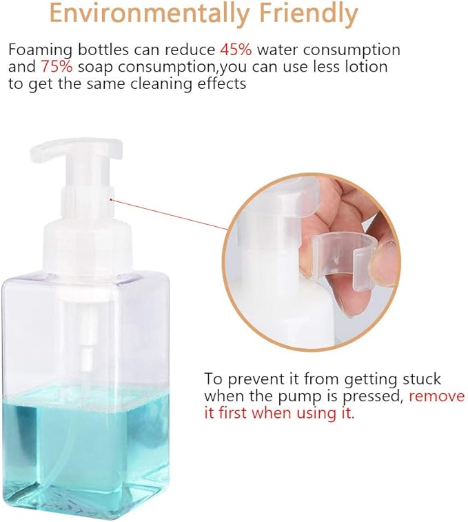 Foaming Soap Dispenser, 15oz Plastic Refillable Pump Bottle, 2 Pack, Clear | Hand Dispenser for Liquid Soap, Shampoo & Body Wash – Saves Soap with Rich Foam, Reusable, Easy to Refill, BPA-Free