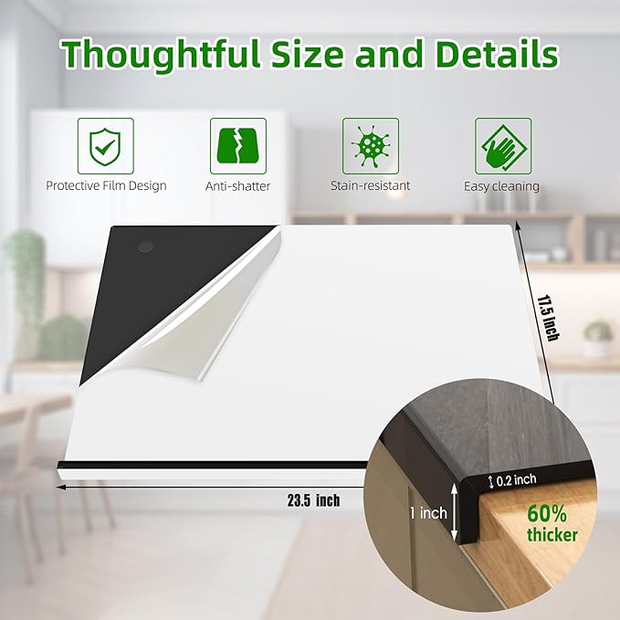 Acrylic Cutting Board with Counter Lip | 60% Thicker & Durable | BPA-Free & Food-Safe Kitchen Tool | Perfect for Protecting Countertops | Versatile & Easy to Clean | Ideal for Home & Professional Use