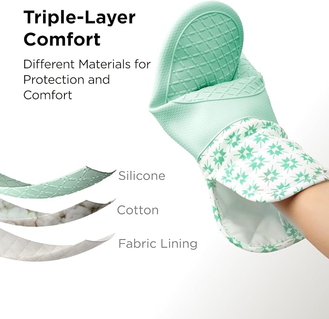 Kitchen Mama UltraShield Silicone Oven Mitts, Gem-Teal | Heat Resistant, Non-Slip Surface, Waterproof, Flexible, Durable