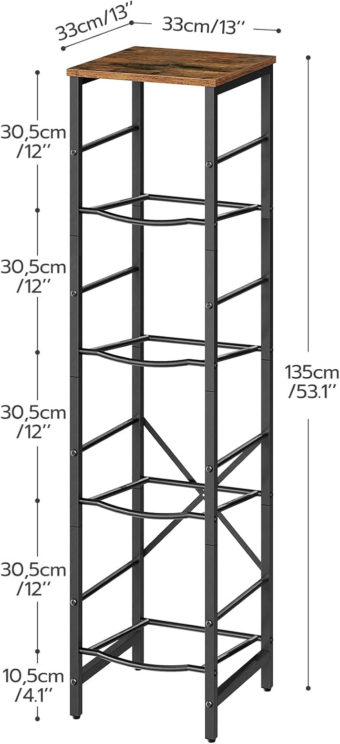 HOOBRO Water Jug Rack, Water Bottle Holder, 5 Gallon Water Jug Rack, 4-Tier Water Cooler Storage Rack, Water Dispenser Stand, for Kitchen, Living Room, Office, Rustic Brown and Black BF02ST01