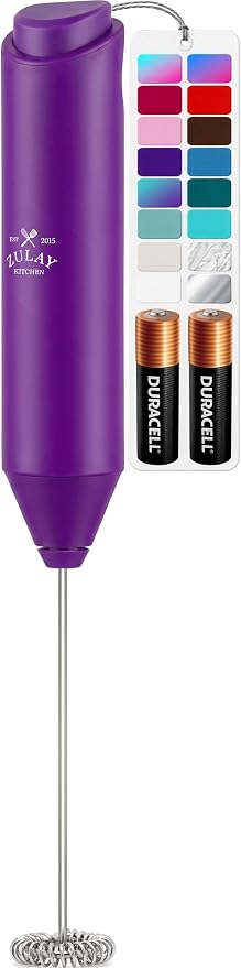Zulay Kitchen Powerful Milk Frother AA Batteries Included – Ultra Fast Handheld Drink Mixer with Stainless Steel Whisk Stirrer for Coffee, Protein, Matcha & More, Frother Wand Electric Frothmate