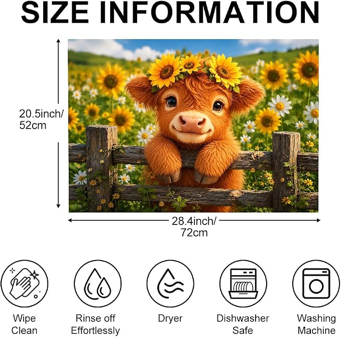 Farmhouse Highland Cow Stove Top Cover 28x20 Inch Electric Stove Cover | Heat Resistant Cooktop Protector Mat with Non-Slip Backing, Scratch Protection and Countertop Drying Mat.