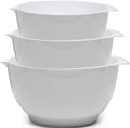 Nesting Mixing Bowls Set, 3 Piece Melamine Bowls Set, 2.5 quart, 3.5 quart, 4.5 quart, Non Slip Base with Easy Pour Spout, Kitchen Cooking and Baking Supplies, White
