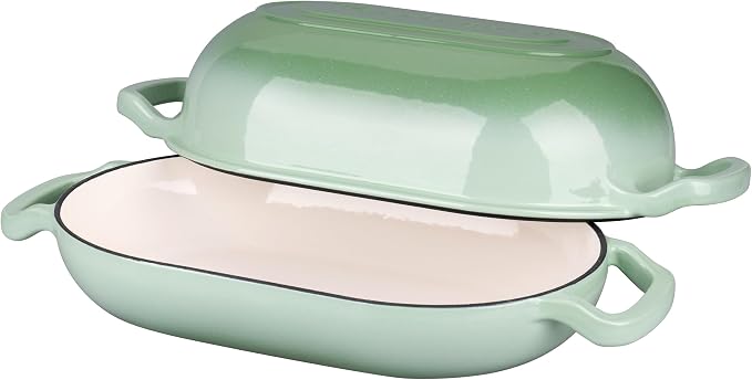 VORRINGARD Enameled Cast Iron Sourdough Bread Oven, Dutch Oven, Loaf Cast Iron Bread Pan for Homemade Bread Baking, Meatloaf Pan with Lid, 7QT, Green