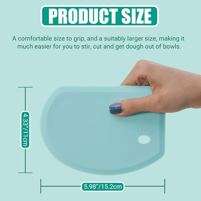 Silicone Dough Scraper with Metal Core Flexible Bowl Scraper Bread Baking | With Stainless Steel Sheet, Curved Edge Food Grade Silicone Bench Scraper for Sourdough Bread, 2PCS, Blue & Mint Green, SAPID