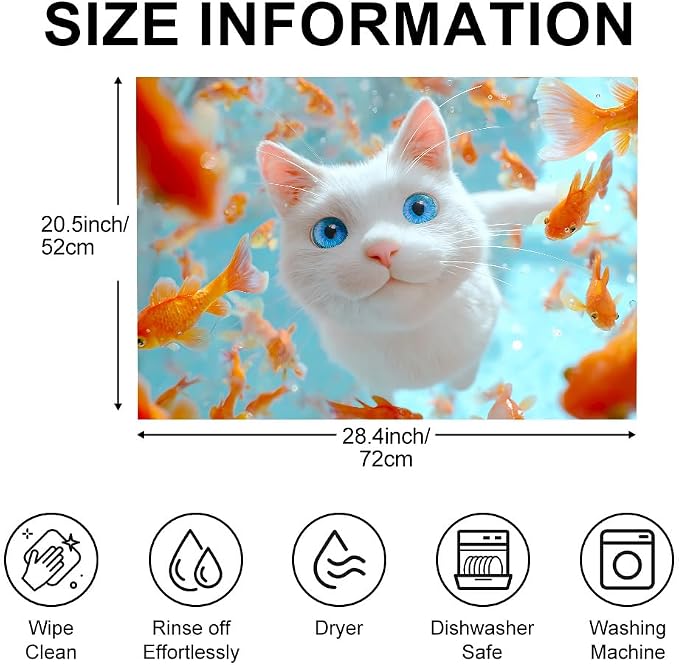 White Cat Goldfish Stove Top Cover 28.35x20.47 in Non Slip | Heat Resistant Cooktop Protector Mat with Non-Slip Backing, Scratch Protection and Countertop Drying Mat.
