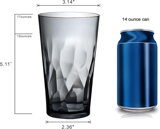 JGIRL Unbreakable Plastic Drinking Glasses,Set of 6,16 Ounces (Grey) | 16 oz plastic Tumbler Cups, Shatterproof Drinking Cups, Plastic glass cup,cups for kitchen ,cup set, Dishwasher Safe