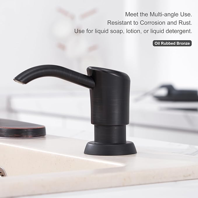 Kitchen Sink Soap Dispenser Pump, 17 oz Bottle, Oil Rubbed Bronze | Refills From The Top, No-Leak ABS Pump, DIY Installation, 360° Swivel, Fits 1–1.5 in Sink Holes; for Dish Soap or Lotion
