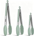 Kitchen Tongs, Stainless Steel Cooking Tongs with Silicone Tips, 600ºF High Heat-Resistant Non Scratch Locking Tongs for Cooking BBQ Grilling Air Fryer Pans, Set of 3 (7" 9" and 12") Sage Green