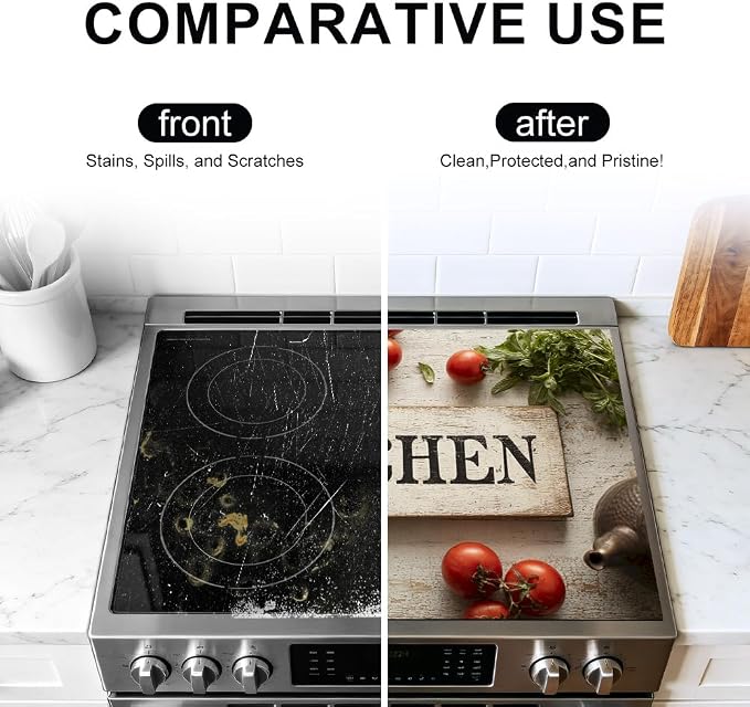 Rustic Kitchen Sign Stove Top Cover 28.35x20.47 in Non Slip | Heat Resistant Cooktop Protector Mat with Non-Slip Backing, Scratch Protection and Countertop Drying Mat.