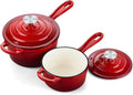 Onader Enameled Cast Iron Sauce Pan, 1QT & 2QT Small Saucepan Set with Lid, Cast Iron Sauce Cooking Pot, Enamel Dutch Oven, Nonstick & Induction Compatible – Red