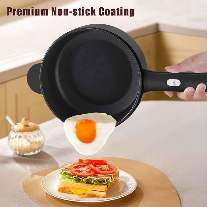 Dezin 2L Hot Pot Electric, Non-Stick Electric Pan, 700W Adjustable Power | Electric Pot for Cooking/Steak/Egg/Fried Rice/Ramen/Soup, Portable Pot for Dorm/RV/Family/Travel/Camping, Include Spatula