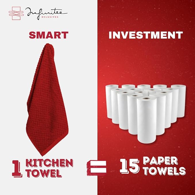 Infinitee Xclusives Kitchen Towels - 6 Pack - Cotton Dish Towel |15" x 25"| | 100% Cotton, Highly Absorbent Tea Towels - Lint Free, Soft, Durable & Quick Dry, Ideal for Drying Dishes & Kitchen Cleaning
