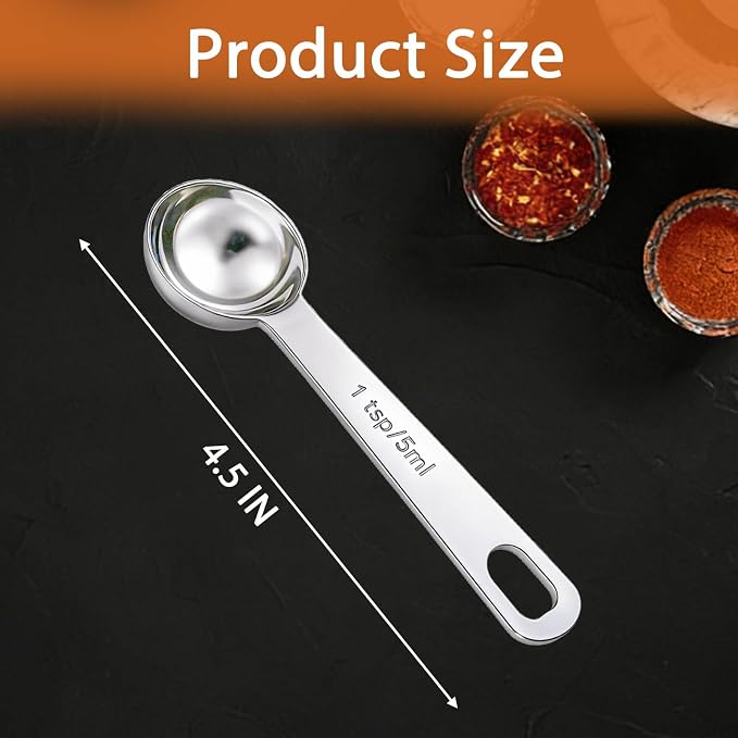 5PCS 1tsp(1/3tbsp, 5 ml) Measuring Spoon Teaspoons Stainless Steel Measure Spoons for Precise Cooking, Baking and Spices Measurement