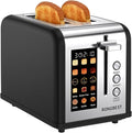 2 Slice Touch Screen Toaster Stainless Steel with Wide Slots for Family Breakfast, Even Toasting for Bagels & Bread, Defrost & Reheat, Easy Removable Crumb Tray, Matt Black