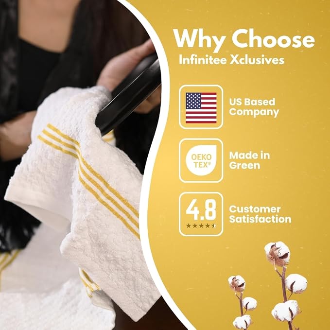 Infinitee Xclusives Kitchen Towels - 6 Pack - Cotton Dish Towel |15" x 25"| | 100% Cotton, Highly Absorbent Tea Towels - Lint Free, Soft, Durable & Quick Dry, Ideal for Drying Dishes & Kitchen Cleaning
