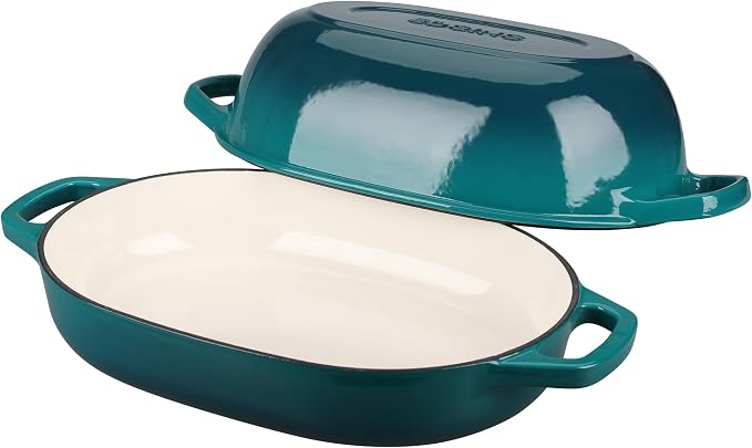 EDGING CASTING Enameled Cast Iron Oval Dutch Oven Pot with Lid, Dutch Oven for Sourdough Bread Baking, Bread Oven, Bread Dutch Oven, Oval Bread Pan, 7qt, Darkcyan