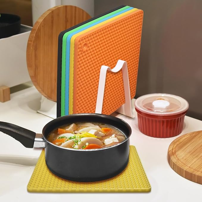 homEdge Silicone Square Trivets Mat, 6 Packs Multipurpose Non Slip Heat Resistant Pot Holder-Yellow