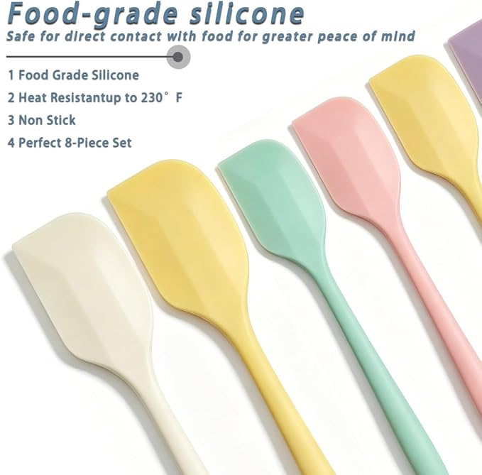 6 Pack Silicone Spatulas 10.9 in Large & 8.2 in Small, Nonstick Heat Resistant Mixing Tools for Baking Cookware