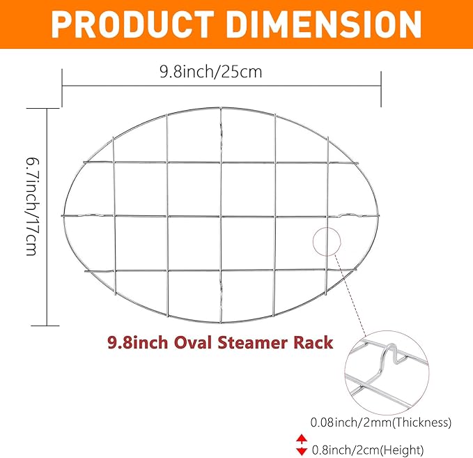 Oval Roasting Cooling Rack 9.8x6.7 Inch Baking Broiling Rack | 304 Stainless Steel Cookware 0.8 Inch heigh Thick Version 2PCS for Party Turkey Dinner Steak