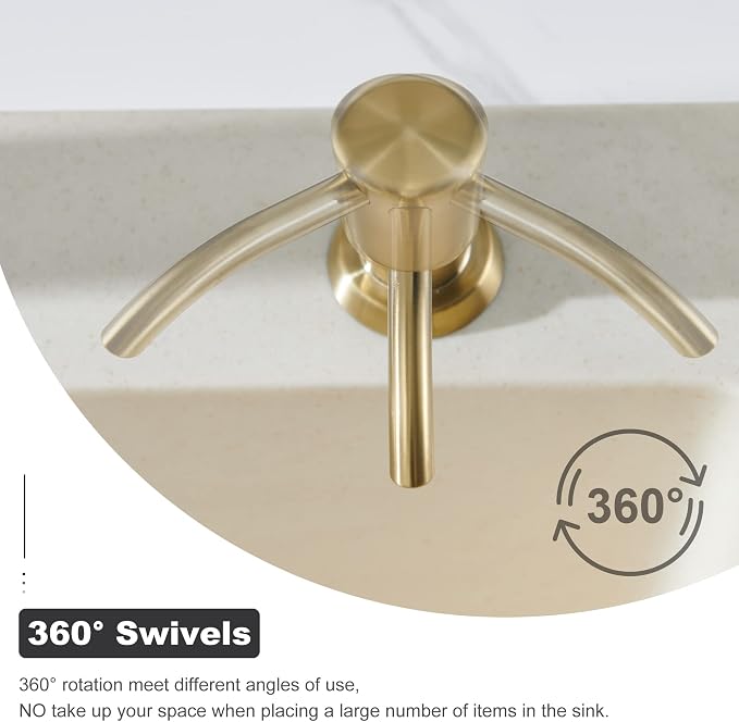 Dish Soap Dispenser for Kitchen Sink, 17 oz Bottle, Brushed Gold | Refills From The Top, No-Leak ABS Pump, DIY Installation, 360° Swivel, Fits 1–1.5 in Sink Holes; for Dish Soap or Lotion