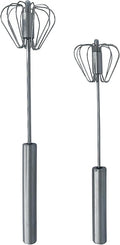 Stainless Steel Push Whisk - Easy to Use Manual Hand Mixer & Plunger Whisk - Make Froth, Foam & Whipped Cream - Semi Auto Egg Beater Plastic Tip Won’t Scratch Pans (2 Pack 10in & 12in) STEEL