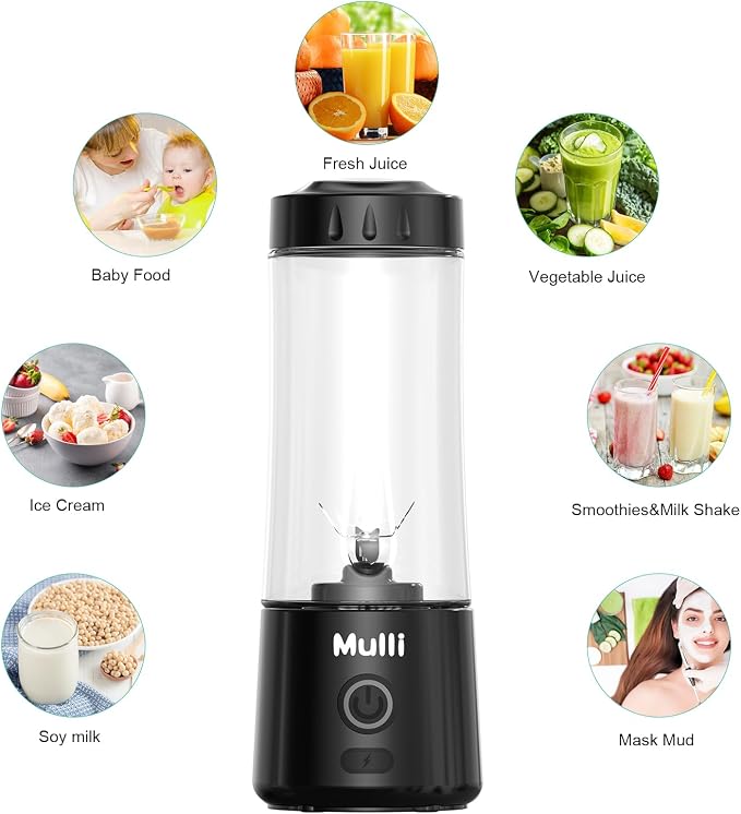 Mulli Portable Blender,USB Rechargeable Personal Mixer for Smoothie and Shakes, Mini Blender with Six Blades for Baby Food,Travel,Gym