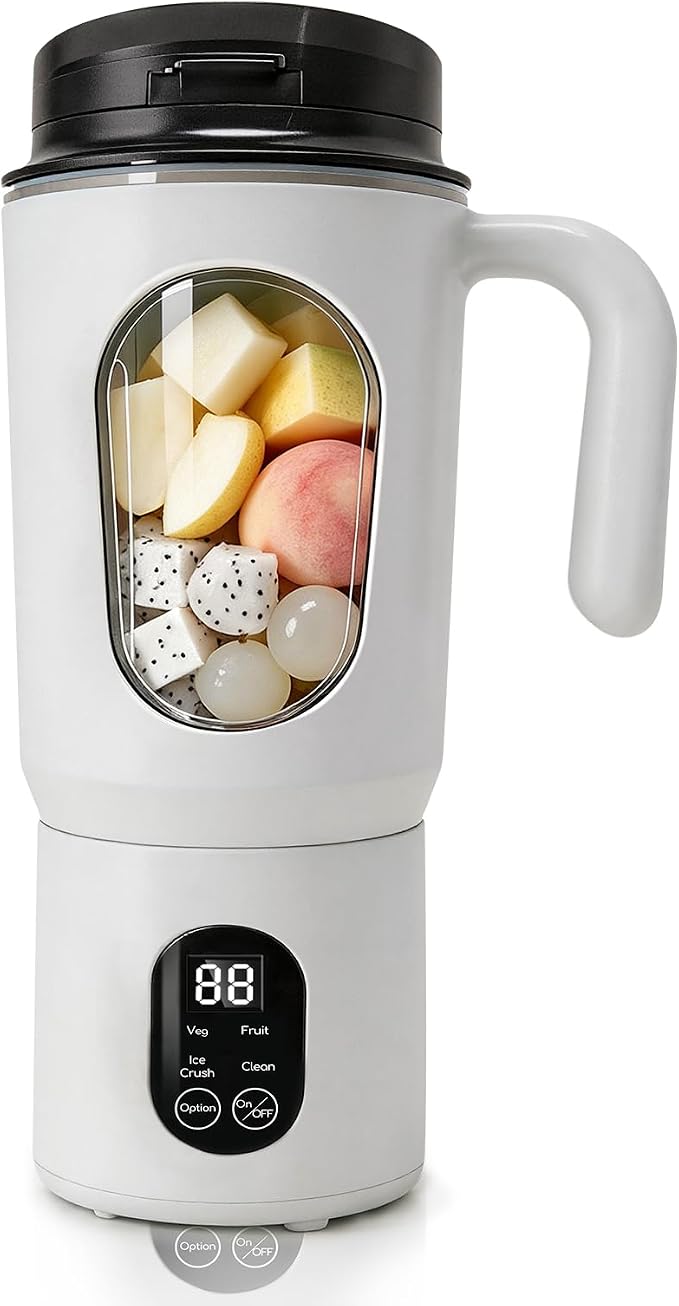 Personal Blender for Smoothies, 580ML USB-C Rechargeable | Portable Blender Cup, 12-Blade Smoothie Maker with Travel Lid, Handle & LED Display for Gym, Office, Travel and Outdoor