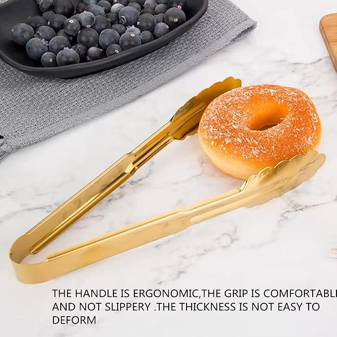 2-Pack 9 Inch Gold Serving Tongs Barbecue Food Tongs Buffet Tongs Non-slip & Easy Grip Stainless Steel Gold Kitchen Cooking Tongs, Salad, Bread, Ice, Frying,Grilling,Pastry,Oven