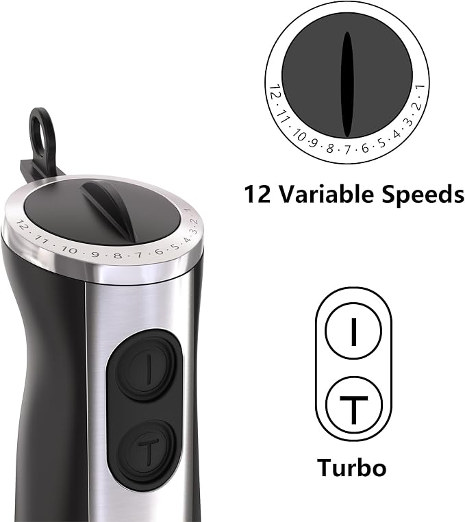 Immersion Blender, Corded Electric Stick Mixer, 1000W Motor, 12 Adjustable Speeds, Comes with a Measuring Cup, Suitable for Baby Food, Purees, and Soups
