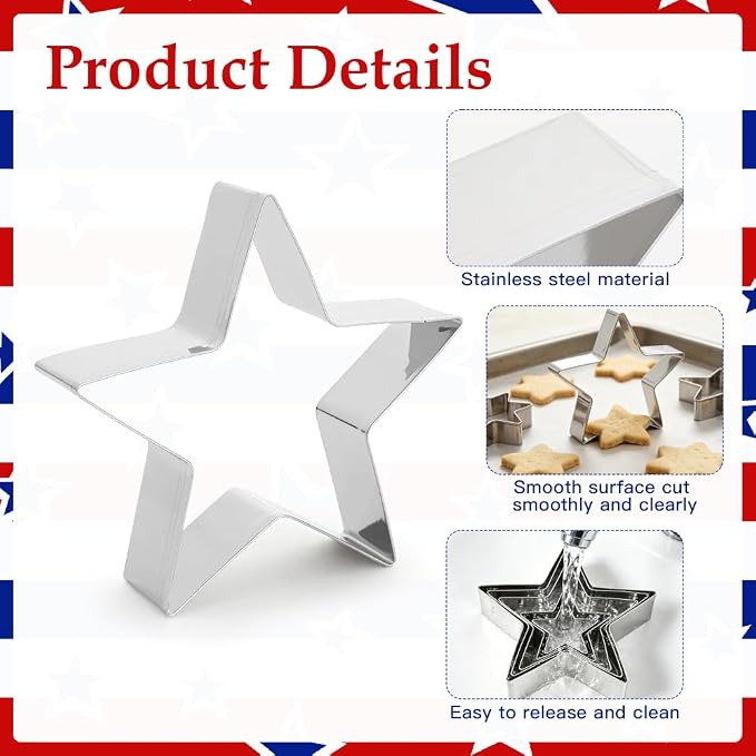 Star Cookie Cutters, 3D Christmas Tree Cookie Cutter Set, 5Pcs Stainless Steel Five-Pointed Shaped Cutter Biscuit Molds Cake Cheese Fruit Cutter for DIY Holiday Home Baking Kit Birthday Party Supplies