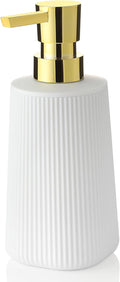 YAUKPH Small Soap Dispenser for Bathroom and Kitchen Matte White and Gold | Modern Farmhouse Striped Style Plastic Hand Soap Dish Soap Dispenser with Pump