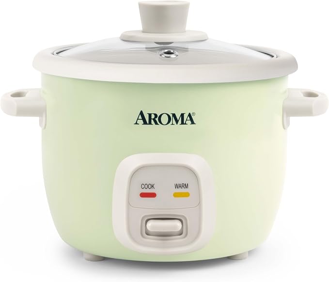 AROMA® Mini Rice Cooker, 2-Cup (Uncooked) / 4-Cup (Cooked), Grain Cooker, Soup Maker, Oatmeal Cooker, Auto Keep Warm, 1 Qt, Light Green