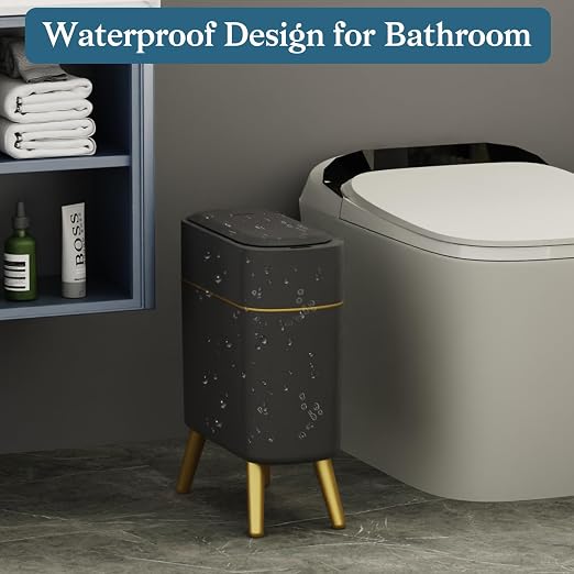 LALASTAR Automatic Bathroom Trash Can with Lid, Motion Sensor Bathroom Garbage Can for Toilet, Slim Smart Waste Basket for Kitchen, Living Room, 2.5 Gallon, Black