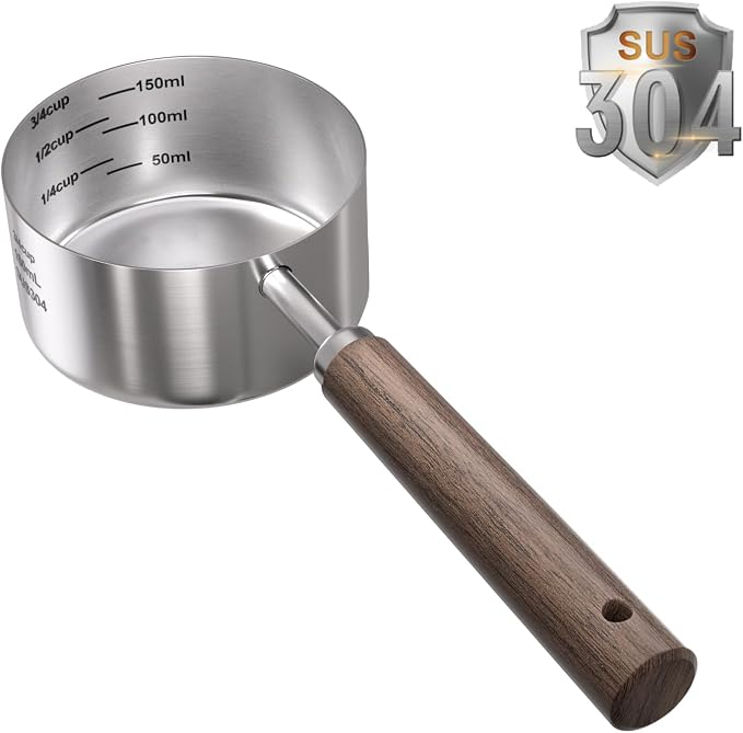 Dog-Cat Food Scoop Measuring-Cup - 3/4 Cup (6 Oz),304 stainless steels,Black walnut long handle