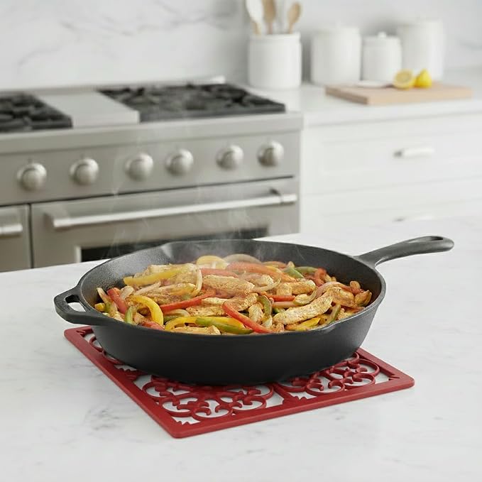 GASARÉ, Extra Large, Thick, Silicone Trivet for Hot Dishes, Pots, and Pans, Heat Resistant Mat for Countertop, Hot Pad for Kitchen, Easy to Clean, 12 x 11 x 3/8 Inches, Red